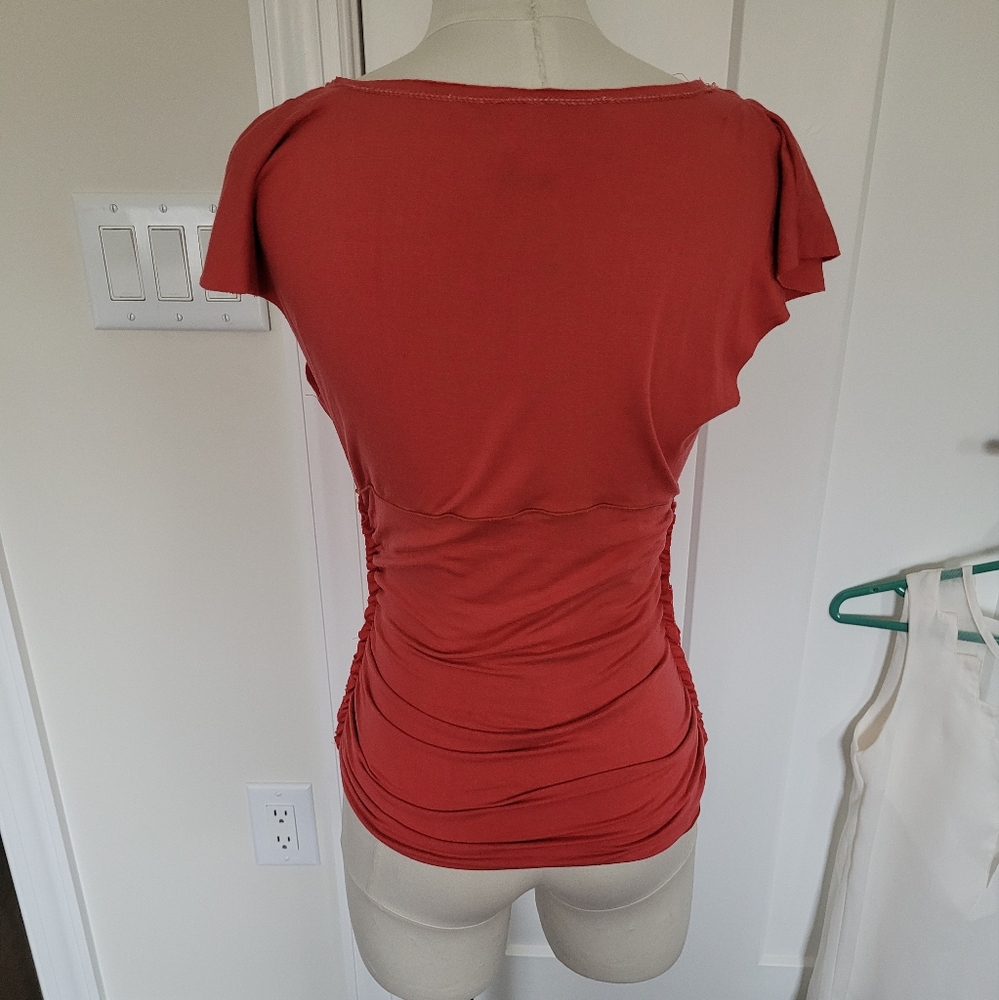 Max Studio Blouse Orange Coral Flutter Cap Sleeve Sequin Detail Ruched S… - Picture 8 of 9